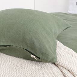 Moss Green Linen Pillow Sham With Zipper - Military Pillow - Olive Decorative Heavy - thumbnail 3