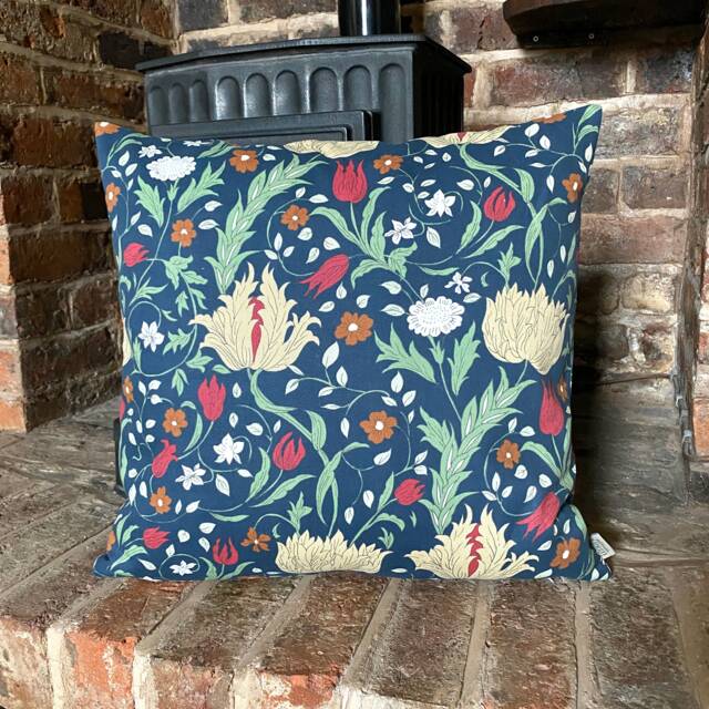 848. Handmade Eleanore Navy Blue Flowers 100% Cotton Cushion Cover Various Sizes