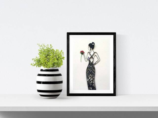 Quilled Art Deco Dress Wall Art Black & Silver Fashion - image 1