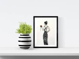 Quilled Art Deco Dress Wall Art Black & Silver Fashion - thumbnail 1