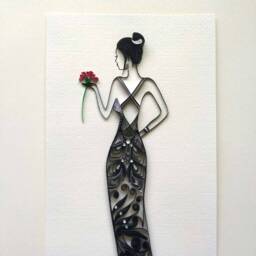 Quilled Art Deco Dress Wall Art Black & Silver Fashion - thumbnail 2