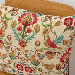 Traditional Style Morris Tapestry Cushion. Birds & Trailing Flowers. 17x17 - thumbnail 2