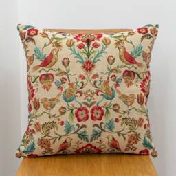 Traditional Style Morris Tapestry Cushion. Birds & Trailing Flowers. 17x17 - thumbnail 1