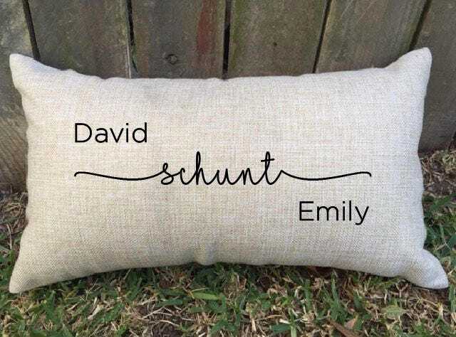 "Newly Weds Wife/Husband + Surname Couples Pillow, Also Perfect For 2nd Wedding Anniversary ""Cotton" - image 1
