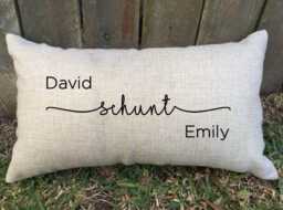 "Newly Weds Wife/Husband + Surname Couples Pillow, Also Perfect For 2nd Wedding Anniversary ""Cotton" - thumbnail 1