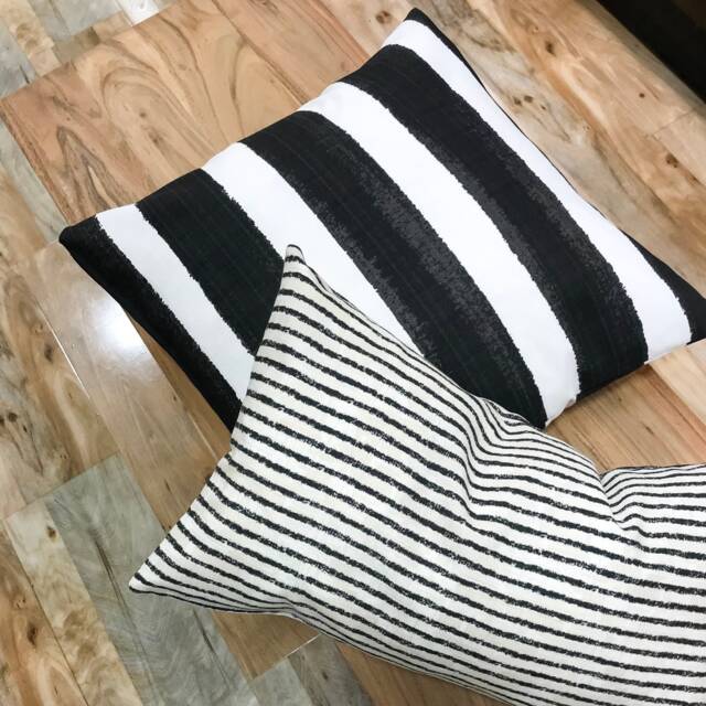 Black Striped Outdoor Pillow Cover, Modern Lumbar - image 1