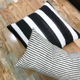 Black Striped Outdoor Pillow Cover, Modern Lumbar - thumbnail 1