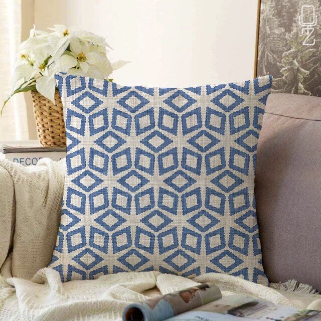 Cushion Cover With Blue Geometric Diamond Pattern - Double Sided Printing On Soft Chenille Fabric Different Size Options Oeko-Tex?? - image 1