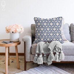 Cushion Cover With Blue Geometric Diamond Pattern - Double Sided Printing On Soft Chenille Fabric Different Size Options Oeko-Tex?? - thumbnail 2