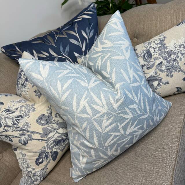 Decorative Cushion Cover, Fern Leaf Pillow Cover , Blue , Double Sided - Designer Fabric Modern Living Worldwide Shipping - image 1
