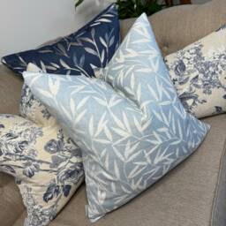 Decorative Cushion Cover, Fern Leaf Pillow Cover , Blue , Double Sided - Designer Fabric Modern Living Worldwide Shipping - thumbnail 1