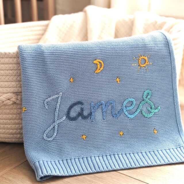 Personalized Embroidered Baby Name Knit Blanket, Custom Soft Newborn Keepsake, Thoughtful Nursery Gift - image 1