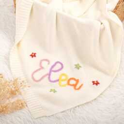 Personalized Embroidered Baby Name Knit Blanket, Custom Soft Newborn Keepsake, Thoughtful Nursery Gift - thumbnail 3