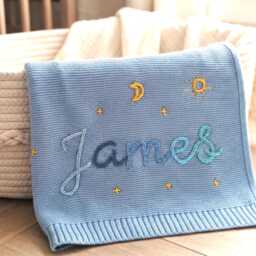 Personalized Embroidered Baby Name Knit Blanket, Custom Soft Newborn Keepsake, Thoughtful Nursery Gift - thumbnail 1