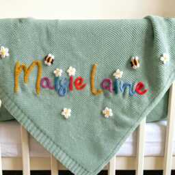 Personalized Embroidered Baby Name Knit Blanket, Custom Soft Newborn Keepsake, Thoughtful Nursery Gift - thumbnail 2