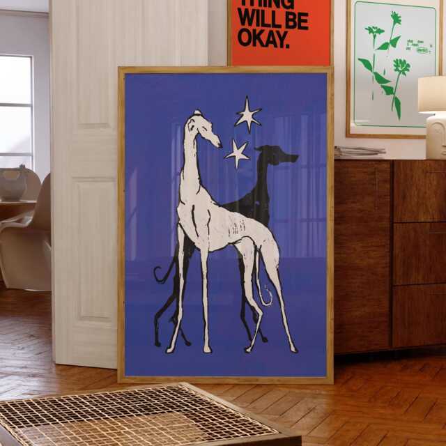 Dog & Stars Art Print - Modern Bedroom Wall - image 1