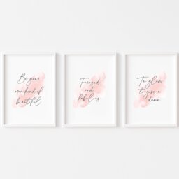 Bedroom Prints Set Of 3 - Print Pink Watercolour Glam Fabulous Wall Art Decor Bed Home Beautiful Motivational - thumbnail 2