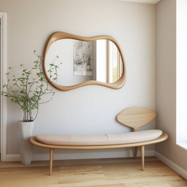 Asymmetrical Solid Wood Mirror - Organic Wall Frame Rustic Bathroom & Living Room Decor - image 1