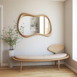 Asymmetrical Solid Wood Mirror - Organic Wall Frame Rustic Bathroom & Living Room Decor
