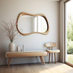 Asymmetrical Solid Wood Mirror - Organic Wall Frame Rustic Bathroom & Living Room Decor - thumbnail 3