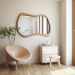 Asymmetrical Solid Wood Mirror - Organic Wall Frame Rustic Bathroom & Living Room Decor - thumbnail 2
