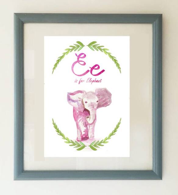 Animal Alphabet, E Is For Elephant, Nursery Art, Elephant Nursery, Alphabet Nursery Print - image 1
