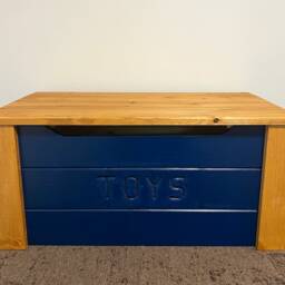 Personalized Solid Wood Toy Box Dark Blue Pine, Made in England - thumbnail 2