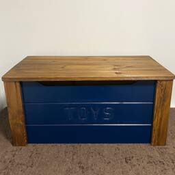 Personalized Solid Wood Toy Box Dark Blue Pine, Made in England - thumbnail 3