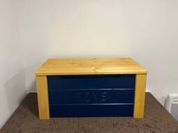 Personalized Solid Wood Toy Box Dark Blue Pine, Made in England