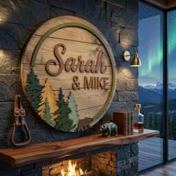 Personalized Woodland Nursery Name Sign, Custom Bear Baby Plaque, Forest Theme Decor, Round Wooden Wall Sign - thumbnail 3