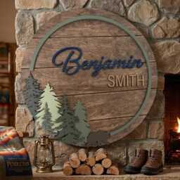 Personalized Woodland Nursery Name Sign, Custom Bear Baby Plaque, Forest Theme Decor, Round Wooden Wall Sign - thumbnail 2