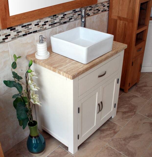 Bathroom Vanity Cabinet - Painted Sink Unit Modern Wash Stand Travertine Top Ceramic Basin 502Pttcbc - image 1