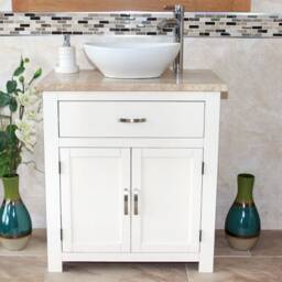 Bathroom Vanity Cabinet - Painted Sink Unit Modern Wash Stand Travertine Top Ceramic Basin 502Pttcbc - thumbnail 3