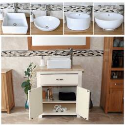 Bathroom Vanity Cabinet - Painted Sink Unit Modern Wash Stand Travertine Top Ceramic Basin 502Pttcbc - thumbnail 2