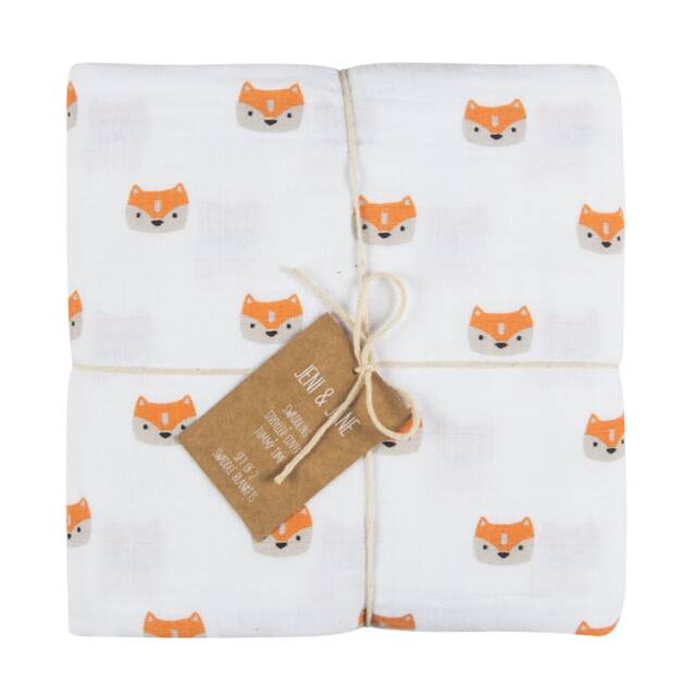 Jeni & Jane Muslin Cotton Fox Baby Swaddle Blankets Set Of 2 - image 1
