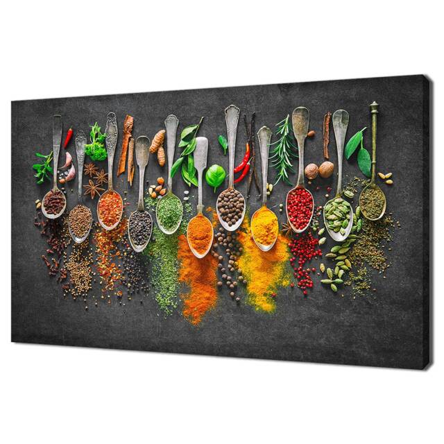 Spoons Of Colourful Spices & Herbs Kitchen Modern Design Decor Canvas Print Wall Art Picture - image 1