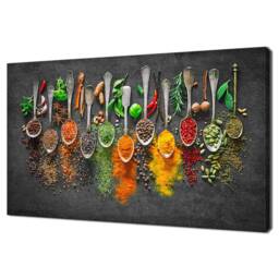 Spoons Of Colourful Spices & Herbs Kitchen Modern Design Decor Canvas Print Wall Art Picture - thumbnail 1