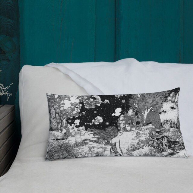 stephen King's Rose Madder Premium Pillow, Pen Ink Illustration Print. Ancient Greek Ruins, Peaceful Night Landscape, Outdoors Adventure - image 1