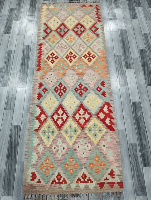 Aryana Runner Rug, Handmade Artisan Afghan Turkish Scandinavian Navajo Bohemian Flatweave Wool Multicolour Kilim Rug 246x88 cm - image 1