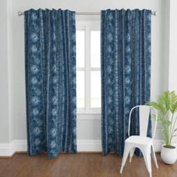 Indigo Stripe Curtain Panel - Shibori Botanical Japanese Inspired Blue Tie Dye Custom Kyokai Stripes By Hnldesigns - thumbnail 2