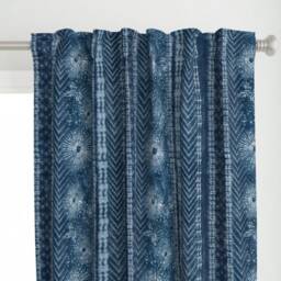 Indigo Stripe Curtain Panel - Shibori Botanical Japanese Inspired Blue Tie Dye Custom Kyokai Stripes By Hnldesigns - thumbnail 1