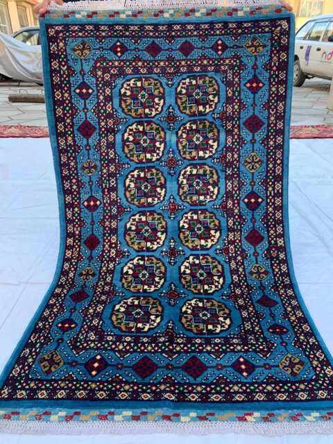 Handmade Navy Blue Afghan Wool Rug Tribal Ahal Gul Design - 5.4x3 Ft - image 1