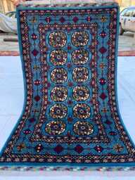 Handmade Navy Blue Afghan Wool Rug Tribal Ahal Gul Design - 5.4x3 Ft - thumbnail 1