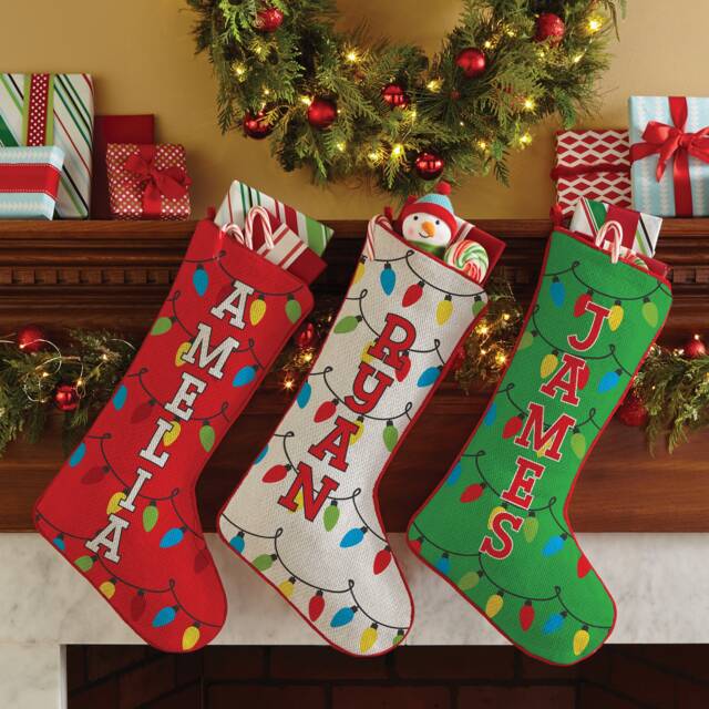 Personalized Holiday Lights Christmas Stockings - Traditional Colors + Design 19 - image 1