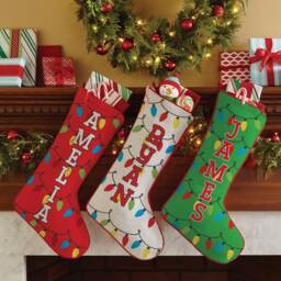 Personalized Holiday Lights Christmas Stockings - Traditional Colors + Design 19 - thumbnail 1