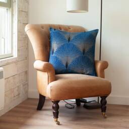 Art Deco Retro Fan Extra-Large Cushion. Electric Midnight Blue & Silver Vintage Design. Luxury Velvet Chenille. 23 - thumbnail 3