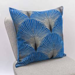 Art Deco Retro Fan Extra-Large Cushion. Electric Midnight Blue & Silver Vintage Design. Luxury Velvet Chenille. 23 - thumbnail 1