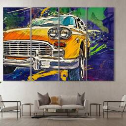 Retro Taxi Canvas Art Colorful Cab Wall Decor - thumbnail 3