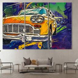 Retro Taxi Canvas Art Colorful Cab Wall Decor - thumbnail 2