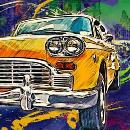 Retro Taxi Canvas Art Colorful Cab Wall Decor - thumbnail 4